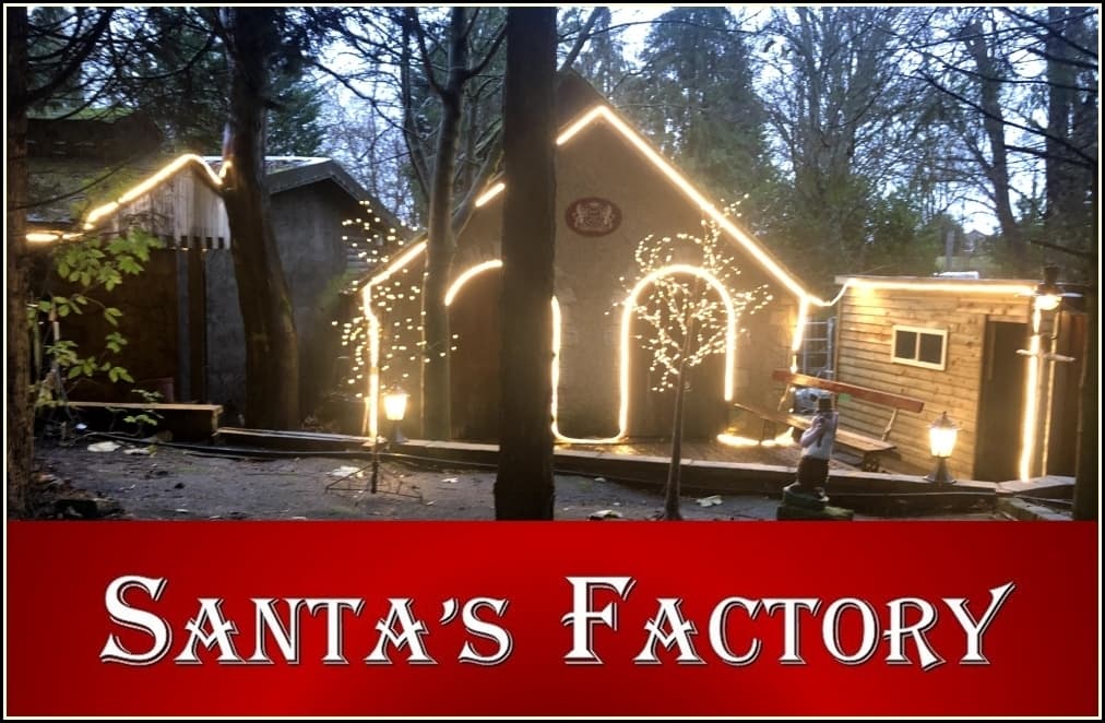 Christmas Trains past Santa's Factory at Brookside Miniature Railway