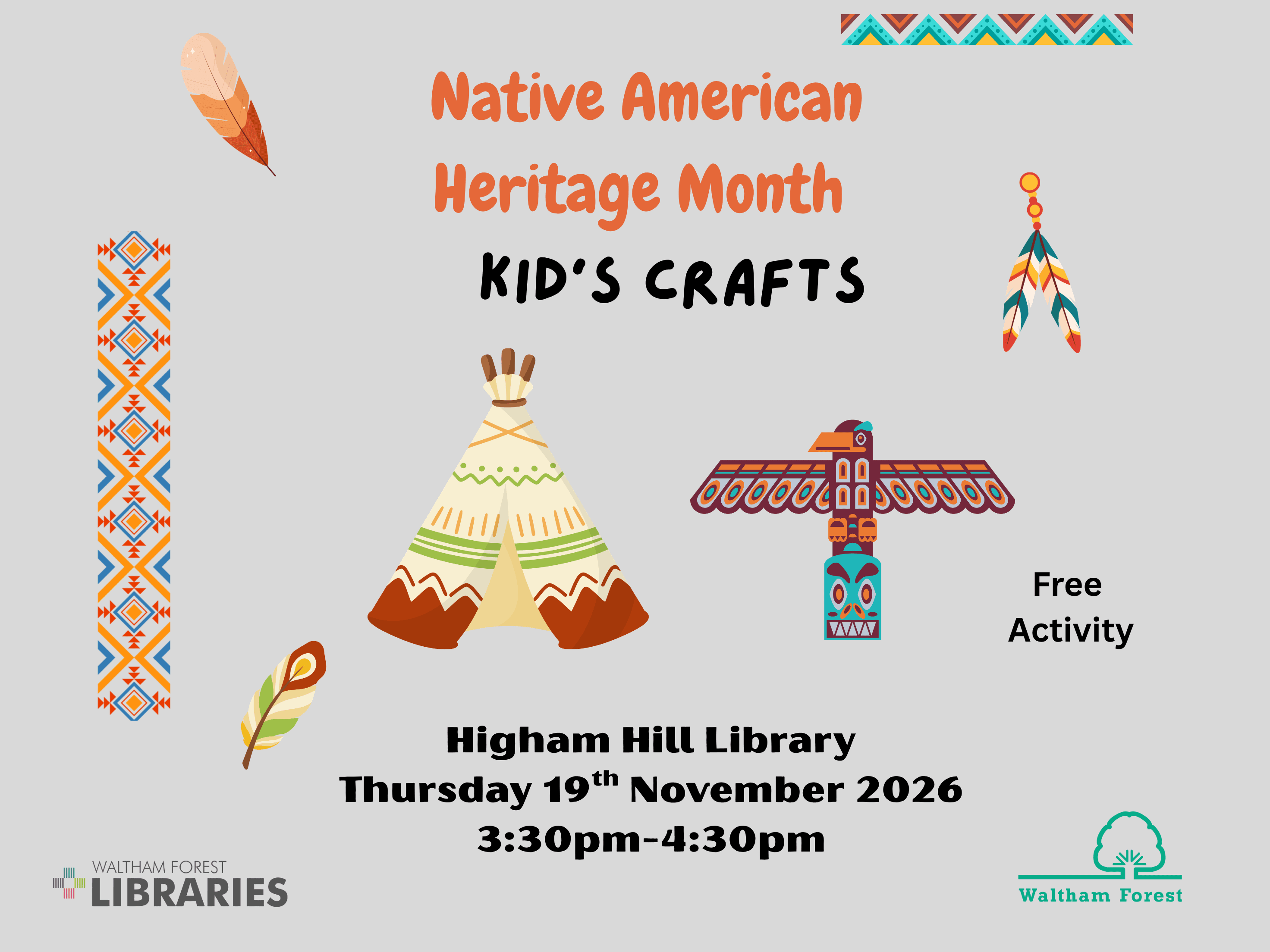 Native American Heritage Month kid's craft @Higham Hill Library